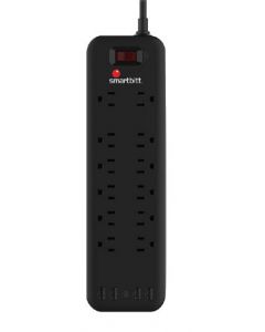 Smartbitt SBSS-B12-5U supresor de picos SBSS-B12-5U, 12 contactos, 2 usb, 1 usb c, 3600 jules, negro