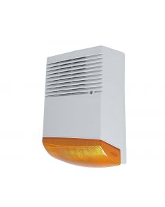 Paamon PM-SRE60ABATT sirena con estrobo para exterior pm-sre60rb, doble carcasa una externa plastica y interna metalica proteccion, voltaje de operacion 9-28v dc, 1 tono 125db, color rojo, tasa parpadeo 135 veces por minuto. incluye bateria 1.3 ah