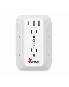 Smartbitt SBSS-BW6-3U supresor de picos pared SBSS-BW6-3U, 6 contactos, 3x usb, 1480j, 120v, blanco