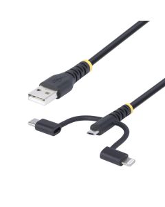 Startech RLTCUB1MBK Startech.com cable multicarga resistente usb de 1m - lightningmicro-usbusb-c certificado apple mfi recubrimiento aramida cargador tipo c 3 en 1 para iphoneipadandroid