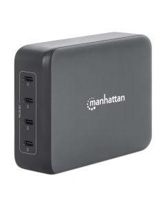 Manhattan 102667 cuatro puertos usb-c pd con hasta 140 w por puerto, 240 de salida total, power delivery 3.1, negro