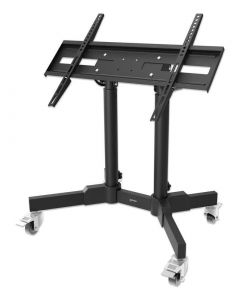 Manhattan 462679 soporte de carrito compacto con altura ajustable tv para 23 a 70, soporta un televisor 70 hasta 40 kg (88 lbs.), inclinación +45°, baja ideal escenarios y notas del presentador, color negro