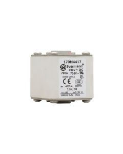 Bussmann  170M4417 eaton Fusible Semiconductor Tubo de Cerámica Europeo 700A 690V 1BN50 AR UC series high speed square body fuse, 700v (ul), 690v (iec), 700a, 200 kaic, none, class ar, flush