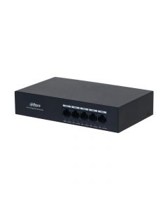 Dahua DH-PFS3005-4GT-36 - switch con 4 puertos gigabit poe y 1 puerto rj45 10/100/1000 mbps. ofrece protección contra descargas eléctricas, ideal para alimentar dispositivos ip. incluye fuente de poder integrada.