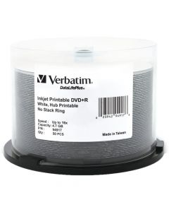 Verbatim 94917 dvd+r 4.7gb 16x datalifeplus, white inkjet printable, hub printable 50pk spindle 50 pieza(s)