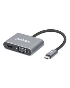 Manhattan 130691 docking station de usb-c a hdmi y vga, 4 en 1, con suministro energía