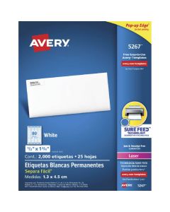 Avery 5267 etiqueta bca. 1/2 x 1 3/4in (25 hjs)