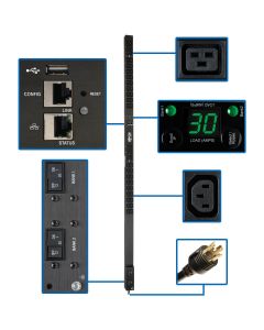 Tripp Lite PDUMNV30HV2LX pdu monofásico monitoreable de 5.5kw, interfaz lx, tomacorrientes 208v ~ 230v (36 c13 y 6 c19), l6-30p, cable 3.05 m [10 pies], 0u 1.78 [70] altura, taa