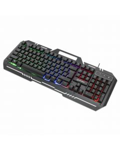 Manhattan 180610 teclado gaming led con pánel metálico para celular 12 teclas de función, conexión usb, en español retroiluminación rainbow-led (multicolor), soporte teléfono, ipx4 (resistente a salpicaduras), negro