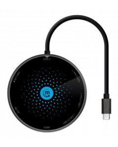 Manhattan 166560 docking usb-c a hdmi pd 3xusb-a lector tarjetas con base carga inalámbrica