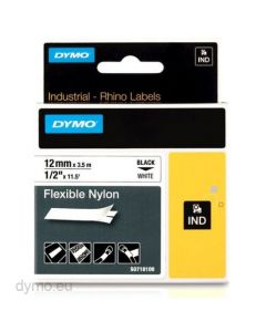 Dymo 18488 Consumables 12" Flexible Nylon Label For Use In Rhino Printers 12"(12m)x18(5m) Thermal Transfer Black On White Ul 969 1 Cartridge Per Case Priced Min 5