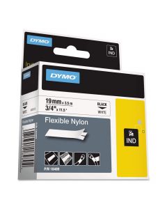 Dymo 18489 Consumables Industrial Flexible Nylon Labels For Use In Rhino Label Printers 34"(19mm)x 115(4m) Black On White Ul969 1 Cartridge Per Case Priced