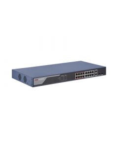 Hikvision DS-3E1318P-EI switch monitoreable poe+  16 puertos 10 100 mbps 2 1000 + sfp de uplink poe hasta 250 metros conexión remota desde hik-proconnect 230 w