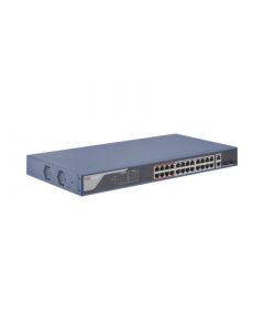 Hikvision DS-3E1326P-EI switch monitoreable poe+  24 puertos 10 100 mbps 2 1000 + sfp de uplink poe hasta 250 metros conexión remota desde hik-proconnect 370 w