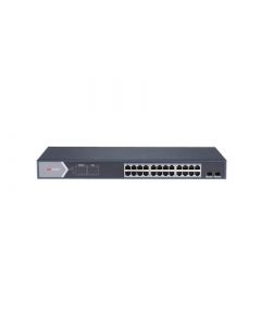 Hikvision DS-3E1526P-SI switch gigabit poe+  administrable 24 puertos 10 100 1000 mbps 2 sfp configuración remota desde hik-proconnect poe hasta 250 metros 370 w