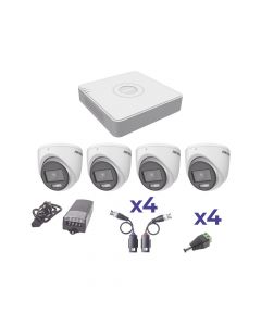 Hikvision KH1080PL4EC  kit colorvu turbohd 1080plite dvr 4 canales cámaras eyeball (exterior) transceptores conectores fuente de poder profesional