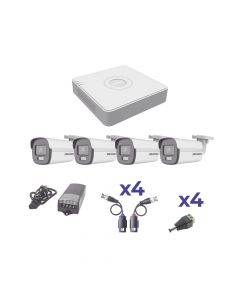 Hikvision KH1080PL4BC kit colorvu turbohd 1080p lite  dvr 4 canales cámaras bala (exterior 2.8 mm) transceptores conectores fuente de poder profesional