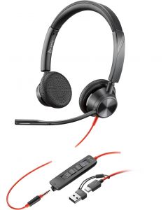 Plantronics X222AA 8X222AA poly auriculares estéreo blackwire 3325 con certificación microsoft teams usb-c + conector de 3,5 mm adaptador usb-ca
