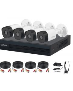 Dahua DH-KIT/XVR1B04-I/4-B1A11N-0280B kitxvr1b04-i1mp-2.8 - kit de 4 canales 1 megapixel/ cámaras b1a11 con lente 2.8mm/ 93 grados apertura/ ch+1 ip o hasta 5 ch ip/ smd plus/ búsqueda humanos y vehículos/ accesorios incluidos/