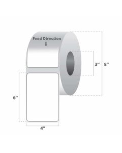Zebra 72353 consumables z-select 4000t paper label thermal transfer 4" x 6" 3" core 8" od 950 labels per roll not perforated 4 rolls case priced