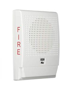 Kidde G4LFWF-HVM fire alarm horn, low frequency, 24 volt dc, 45 to 109 milliampere (continuous), 520 hertz, 76.1 78.6 db, 5" width x 1" depth 6.5" height, plastic, white