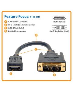 Tripp Lite p130-08n P13008n Adapdator De Cable Hdmi A Dvi 203mm