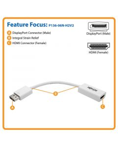 Tripp Lite p136-06n-h2v2  Convertidor Activo Displayport Hdmi 2.0 M H 4k 152 Mm Negro