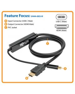 Tripp Lite u444-003-h  Cable Adaptador Usb 3.1 Usb-c Hdmi 4k M Thunderbolt 3 0.91