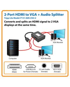 Tripp Lite p131-06n-2va-u  Adaptador Divisor 2 Puertos Hdmi Vga 1920 X 1080 1080p