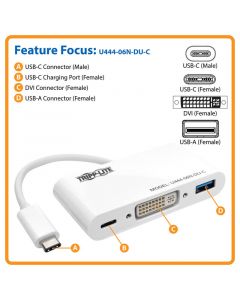 Tripp Lite u444-06n-du-c  Adaptador Usb 3.1 Gen 1 Usb-c Dvi Puertos Thunderbolt