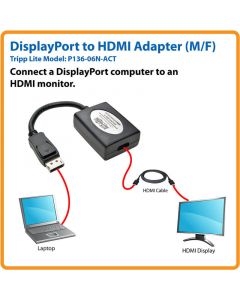 Tripp Lite p136-06n-act  Convertidor Activo Displayport Hdmi 4k X 2k Uhd 1080p 15.24 Cm