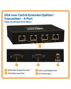 Tripp Lite b132-004-2  Divisor Extensor Vga 4 Puertos Cat5 6 Transmisor 1920 X 1440 305 M