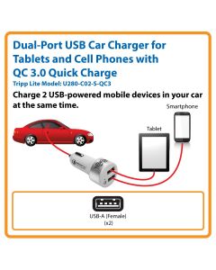 Tripp Lite u280-c02-s-qc3  Cargador Usb Doble Para Tabletas Telefonos Celulares