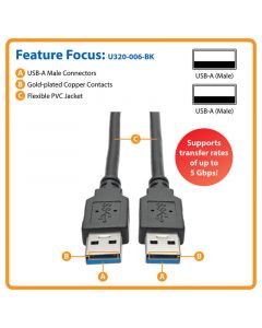 Tripp Lite u320-006-bk  Cable Usb 3.0 Superspeed A M Negro 1.83 [6 Pies]