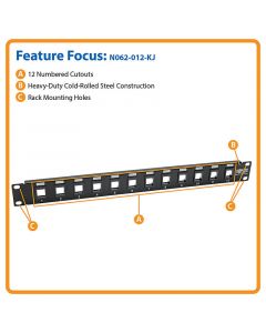 Tripp Lite n062-012-kj  Panel Conexiones Sin Blindaje Rj45 Keystone 12 Puertos 1u Rack