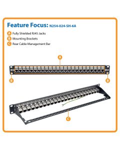 Tripp Lite n254-024-sh-6a  Panel Conexiones Alimentacion Cat6a Rj45 Stp 24 Puertos 1u Rack