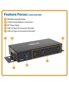 Tripp Lite u360-004-ind  Robusto Hub Industrial Usb 3.0 4 Puertos Inmunidad Esd 20kv