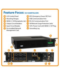 Tripp Lite su1500rtxlcdn  Nobreak Ups Online 1.5kva 120v 1.35kw 2u Tarjeta De Red Lcd Usb