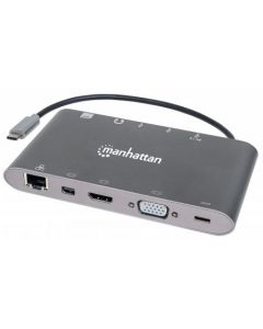 Manhattan 152808  A0201mg Docking 7-1 Usb-c A Hdmi Vga Rj45 Mini Dp 3 Usb 3.5mm Lector Sd