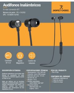 Perfect Choice pc-116783 Spk-1672 Audifonos In-ear Manos Libres Bluetooth Negro
