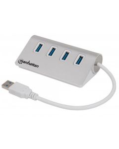 Manhattan 163767 Hub Usb V30  Chasis De Aluminio 4 Puertos Cfuente