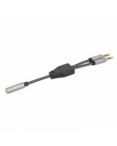 Manhattan 356121 adaptador auxiliar 3.5 mm 2 a 1, plugs macho (micrófono y audio) una salida hembra, 15 cm (6 pulg.)