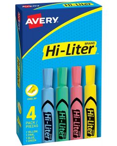 Avery 17752 Resaltador Hi-liter Punta Cincel Blister 4 Piezas Colores Pastel