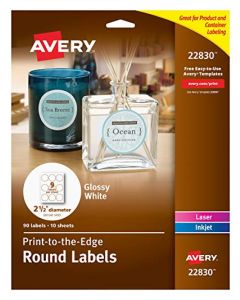 Avery 22830 Etiqueta Redonda Blanca Brillante 2 12in 90 Etiquetas
