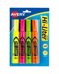 Avery 24063 Resaltador Hi-liter Punta Cincel Blister Amarillo Rosa Verde Azul
