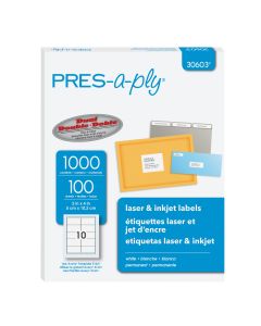Avery 30603 Etiqueta Laser Blanca Press Apply 5.1 X 10.2 Cm