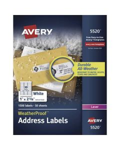 Avery 5520 Etiqueta Laser Weatherproof 1 X 2 5 8  2.5 6.7 Cm 500 Etiquetas