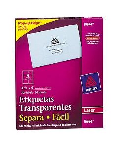 Avery 5664 Etiquetas Transparentes 3 13 X 4 In 300 Piezas