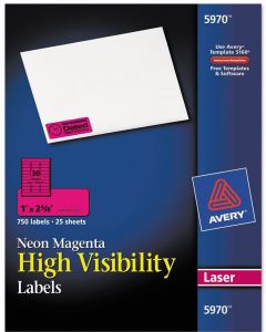 Avery 5970 Etiquetas Permanente Magenta Neon, Laser, 30eti X Hoja,