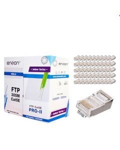 Enson 1x 13252g305 / 50x ens-srj45-cat5e  Kit Cable Ftp+1c Cat5e Gris Pro-ii Interior + Conector Plug Srj45 Blindado